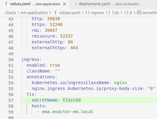 Kubernetes Ingress TLS configuration in values.yaml