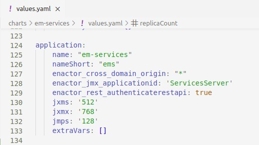 Java heap memory settings in values.yaml
