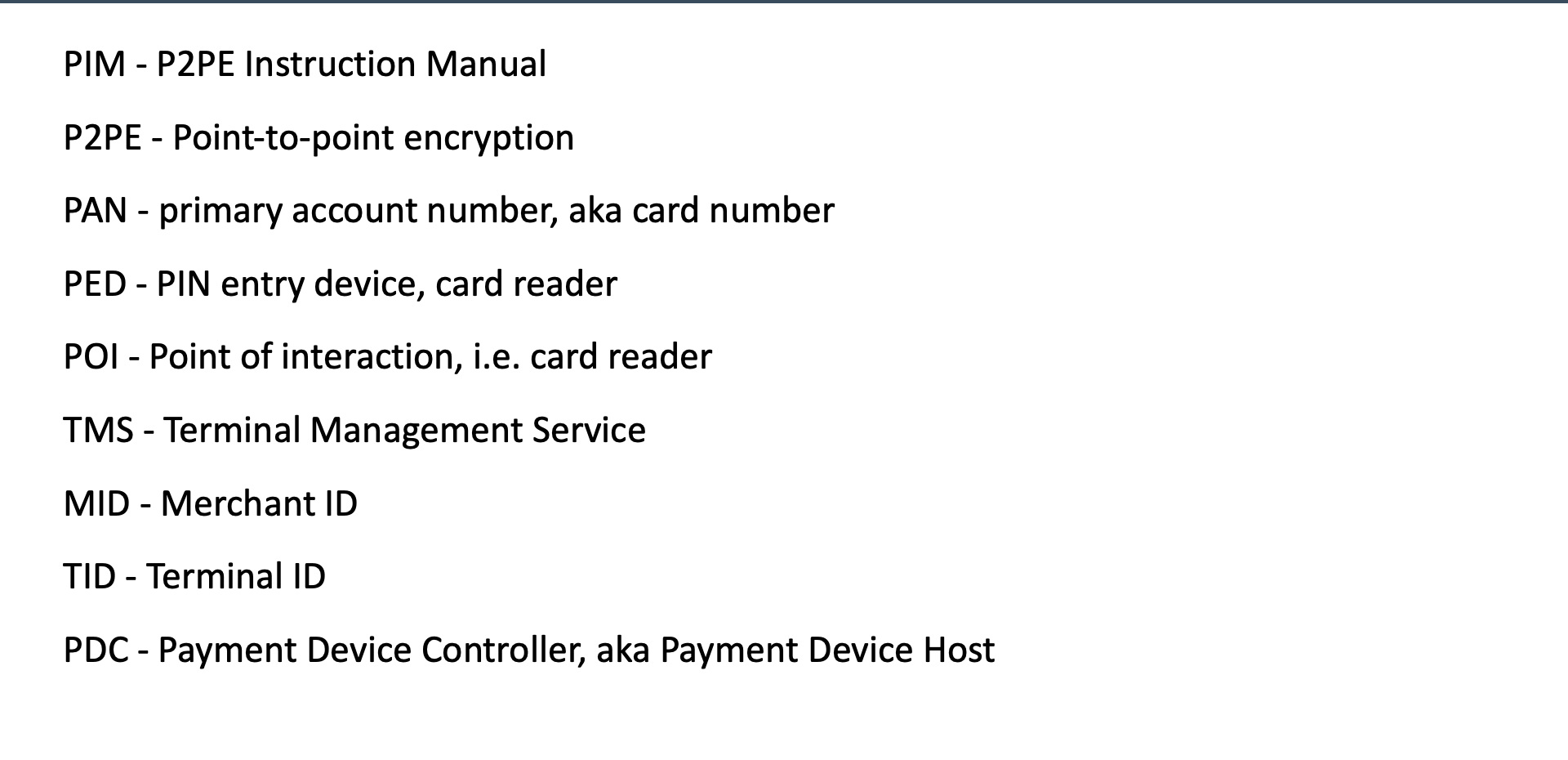 Payments glossary reference
