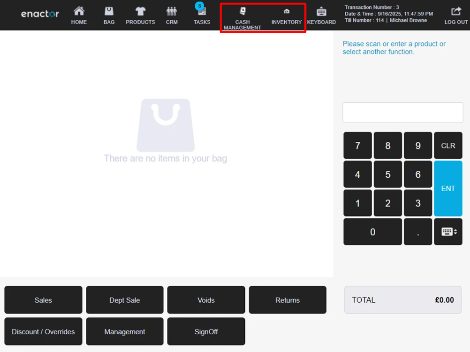 POS Header Direct Access Buttons View
